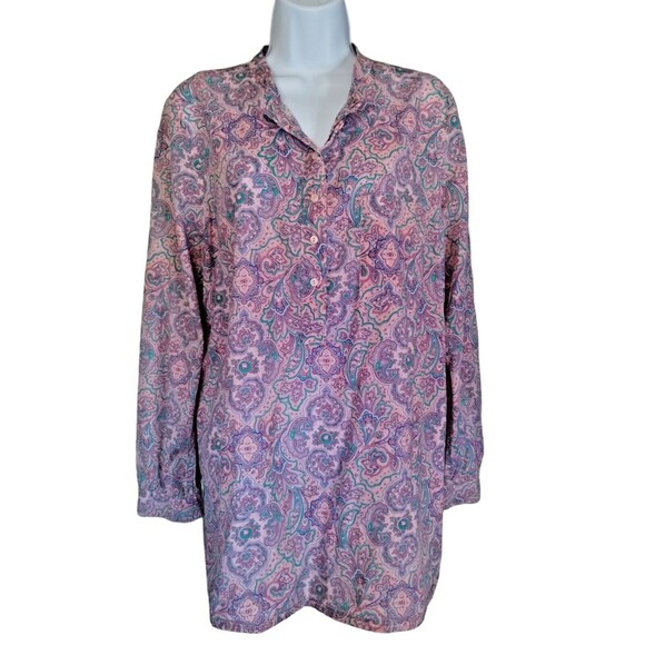 GAP Button Front Tunic XLARGE Pink Purple Boho Peasant Paisley Floral Print - Picture 1 of 7